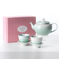 LE CREUSET 花朵茶壺組, 冰綠, 茶壺 500ml+茶杯100ml 2入, 1組
