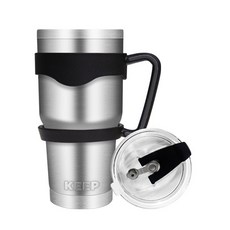 4YOU Keep大容量不鏽鋼保溫杯+密封吸管蓋+矽膠防滑手握組, 銀色, 900ml, 1組