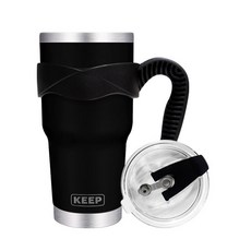 4YOU Keep大容量不鏽鋼保溫杯+密封吸管蓋+矽膠防滑手握組, 黑色, 900ml, 1組