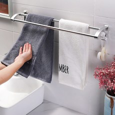 KOXINA 黏貼式浴室雙桿毛巾架, 銀, 1個