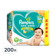 Pampers 幫寶適 超薄乾爽紙尿褲/尿布, 黏貼型, M, 6-11kg, 200片