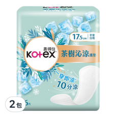 Kotex 靠得住 茶樹沁涼護墊 平常日用, 17.5cm, 26片, 2包