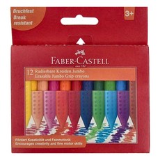 FABER-CASTELL 輝柏 握得住可擦拭大三角粗芯蠟筆, 12色, 1盒