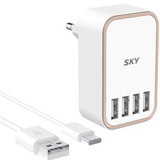 SKY Fill C4 4孔多孔充電器+充電線, 1個, 白色的