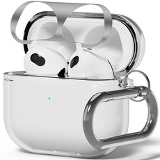 NUART AirPods 第1/2代TPU透明果凍保護套+金屬防塵貼紙 隨機出貨, AirPod 3, 透明(外殼)+隨機發貨(貼紙)