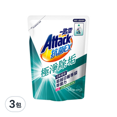 Attack 一匙靈 抗菌EX洗衣精 極淨除垢 補充包, 1.5kg, 3包