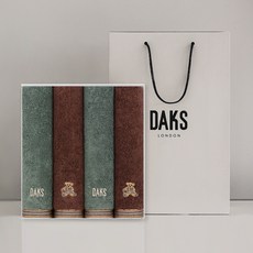 DAKS 泰迪熊刺繡毛巾 2款*2入組 150g+提袋, 1組, 綠色+棕色