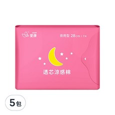 icon 愛康 涼感衛生棉 28cm, 夜用型, 7片, 5包