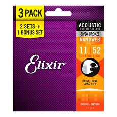 Elixir 80/20 青銅定制輕型原聲吉他弦 3p + Castle Peak, 隨機發貨（高峰期）, 11-52（16538 納米網）