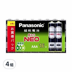 Panasonic 錳乾電池 4號, 16顆, 4組