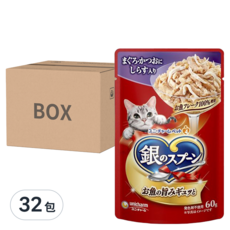 unicharm pet 銀湯匙 貓副食餐包, 鮪魚+鰹魚+吻仔魚, 60g, 32包
