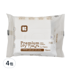 MOTHER-K 頂級乾溼兩用純棉紙巾, 15張, 4包