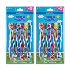 Brush Buddies 孩童佩佩豬印花波浪造型牙刷, 紅色+黃色+紫色+藍色+綠色+橘色, 2組, 6支