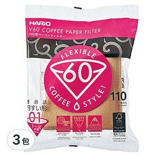 HARIO V60原色無漂白01濾紙 1-2杯, 110張, 3包