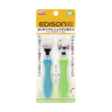 EDISON mama KJC 嬰幼兒學習餐具組 1.5歲以上, 藍色+綠色, 叉子+湯匙, 1組