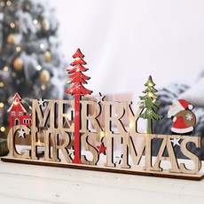 Happy Village 聖誕裝飾道具聖誕木牌+底座+繩子+LED燈泡, 混色