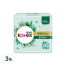 Kotex 靠得住 茶樹舒涼護墊 經期前後, 17.5cm, 18片, 3包