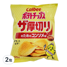 Calbee 卡樂比 Potato Chips 卡樂先生 厚切洋芋片 清湯風味, 55g, 2包