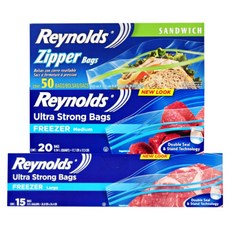 Reynolds 拉鍊式保鮮夾鏈袋 S號 50入+M號 20入+L號 15入, 1套, 大(L)