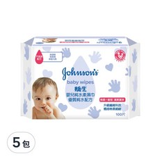 Johnson's 嬌生 嬰兒純水柔濕巾 棉柔一般型, 100張, 5包