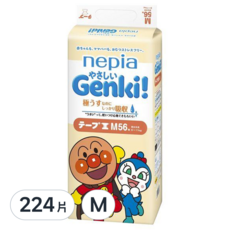 nepia 王子 Genki 麵包超人黏貼型尿布, M, 224片