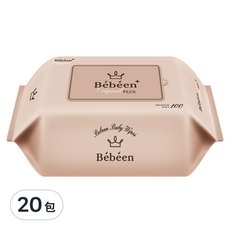 Bebeen Original Plus 嬰兒用溼紙巾補充包, 100張, 20包