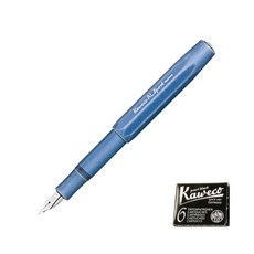 Kaweco R Sport Stone Wash 鋼筆 + 墨盒 6p, F, 藍色（鋼筆）、珍珠黑（墨盒）