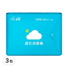 icon 愛康 涼感衛生棉 日用型, 24cm, 8片, 3包