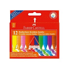 FABER-CASTELL 輝柏 握得住可擦拭大三角粗芯蠟筆, 12色, 1盒