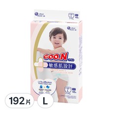 GOO.N 大王 日本境內版 敏感肌系列黏貼型尿布, L, 192片