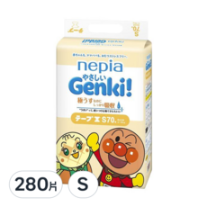 nepia 王子 Genki 麵包超人黏貼型尿布, S, 280片