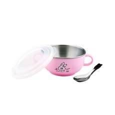 ZEBRA THAILAND 304不鏽鋼雙耳兒童隔熱碗 250ml, 粉紅色, 附湯匙, 1組