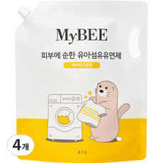 MyBEE mybee對皮膚溫和的幼兒衣物柔軟精補充包 寶寶棉花香, 2100毫升, 4個