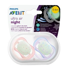 PHILIPS AVENT 新安怡 超透氣矽膠安撫奶嘴 2入, 0~6m, 夜光 款式隨機 藍+綠/粉+紫, 1組