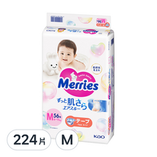 Merries 妙而舒 金緻柔點透氣黏貼型尿布, M, 224片