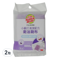 3M Scotch-Brite 百利 衛浴刷布含小蘇打清潔配方 3片, 淺紫色, 2包