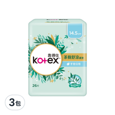 Kotex 靠得住 茶樹舒涼護墊, 14.5cm, 26片, 3包