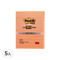 3M Post-it 利貼狠黏橫格便條紙 643S-4 4 x 3吋, 橘色, 5個