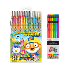 Color Pencil Pororo彩色蠟筆 24色+TUCO.B COMA三角形橡皮擦鉛筆 TC-208 B 6色 各2入, 1組