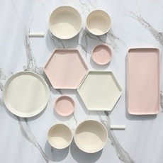 SSUEIM Mariebel 雙人陶瓷餐具12入組, 奶油白色+淺粉色, 1組