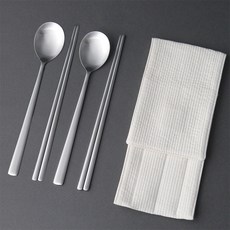 Inspoon 絎縫餐具袋+湯匙筷子餐具組, 混色, 餐具袋1入+湯匙2入+筷子2入, 1組