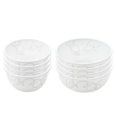 Corelle 康寧 線條印花餐碗8件組, 白色, 小碗4入+大碗4入, 1組