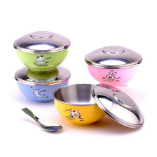 ZEBRA THAILAND 不銹鋼蓋兒童碗 附湯匙, 顏色隨機, 250ml, 1組