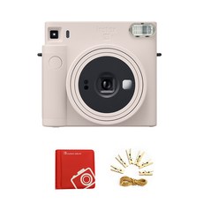 FUJIFILM 富士 instax Square拍立得相機 經典白+方形相本+木夾繩組, SQ1, 1組