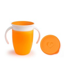 munchkin 滿趣健 Miracle 360度 防漏雙手柄杯子 附杯蓋, 橘色, 1個