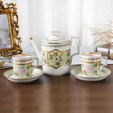 Imperial Porcelain 軟玉背景兩人茶具, 1套, 2p茶杯+2p碟+小茶壺