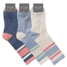COZY LABEL 女款條紋拼色中筒襪 3雙, 燕麥色 粉色+藍色 粉色+天空藍 薄荷綠