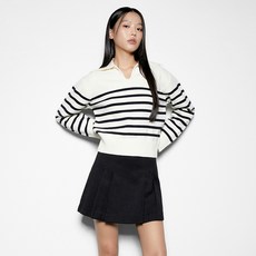 MIXXO 女款條紋開領長袖針織上衣