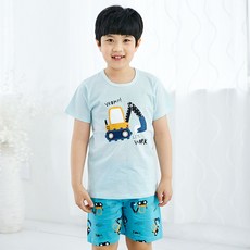 Kids Line 男童挖土機印花短袖T恤+5分短褲套裝