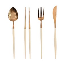 SSUEIM Mariebel系列不鏽鋼餐具4件組, 湯匙+筷子+叉子+刀子, 奶油白色, 1組